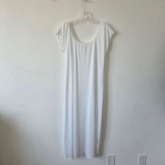 White Satin Maxi Length Slip Cap Sleeve Lace Trim Temple Ordinance Pocket Small - Picture 7 of 11